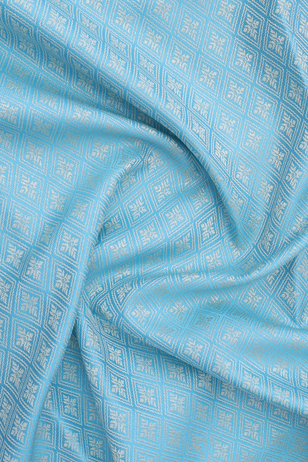 Chinese Collar Threadwork Design Sky Blue Banarasi Long Kurta