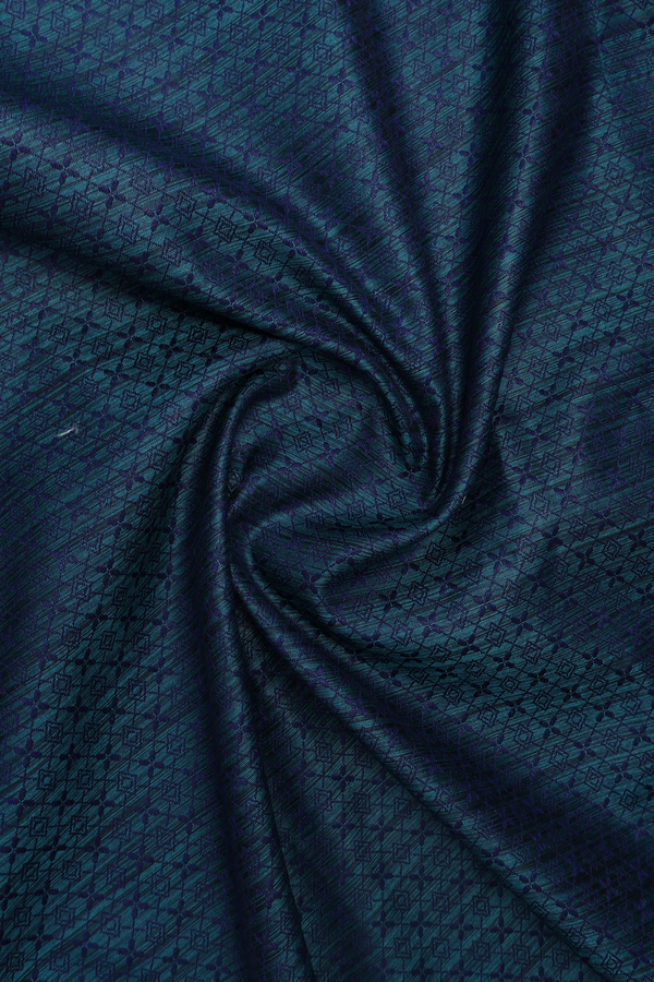 Chinese Collar Threadwork Design Teal Blue Banarasi Long Kurta