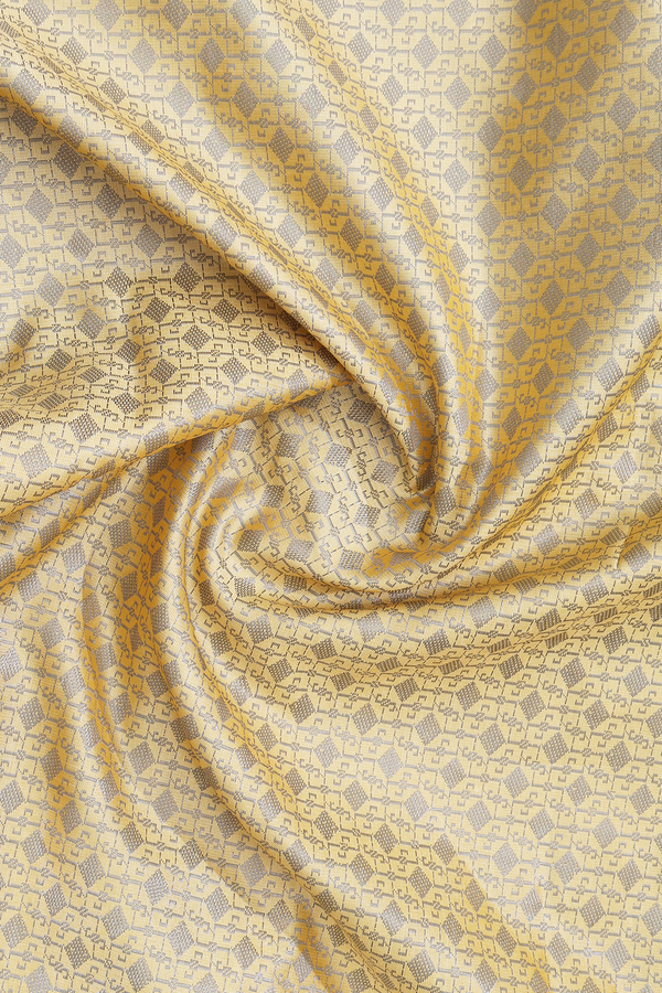 Chinese Collar Threadwork Design Yellow Banaras Short Kurta