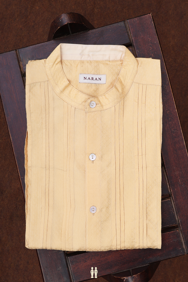 Chinese Collar Threadwork Design Yellow Silk Shirt