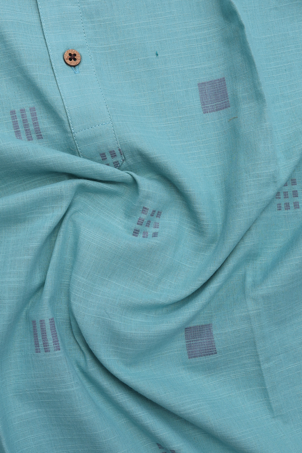 Chinese Collar Threadwork Motifs Turkish Blue Long Kurta