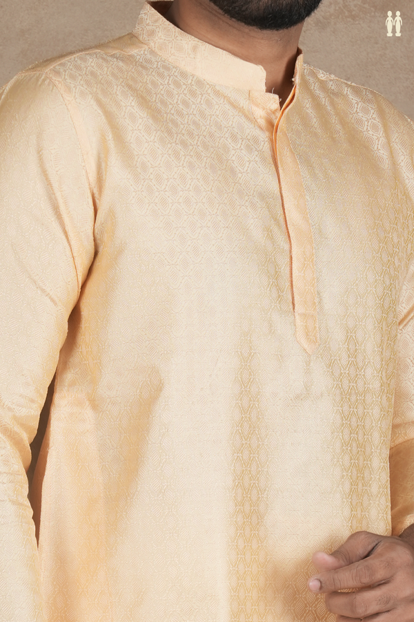 Chinese Collar Threadwork Orange Semi Banaras Long Kurta