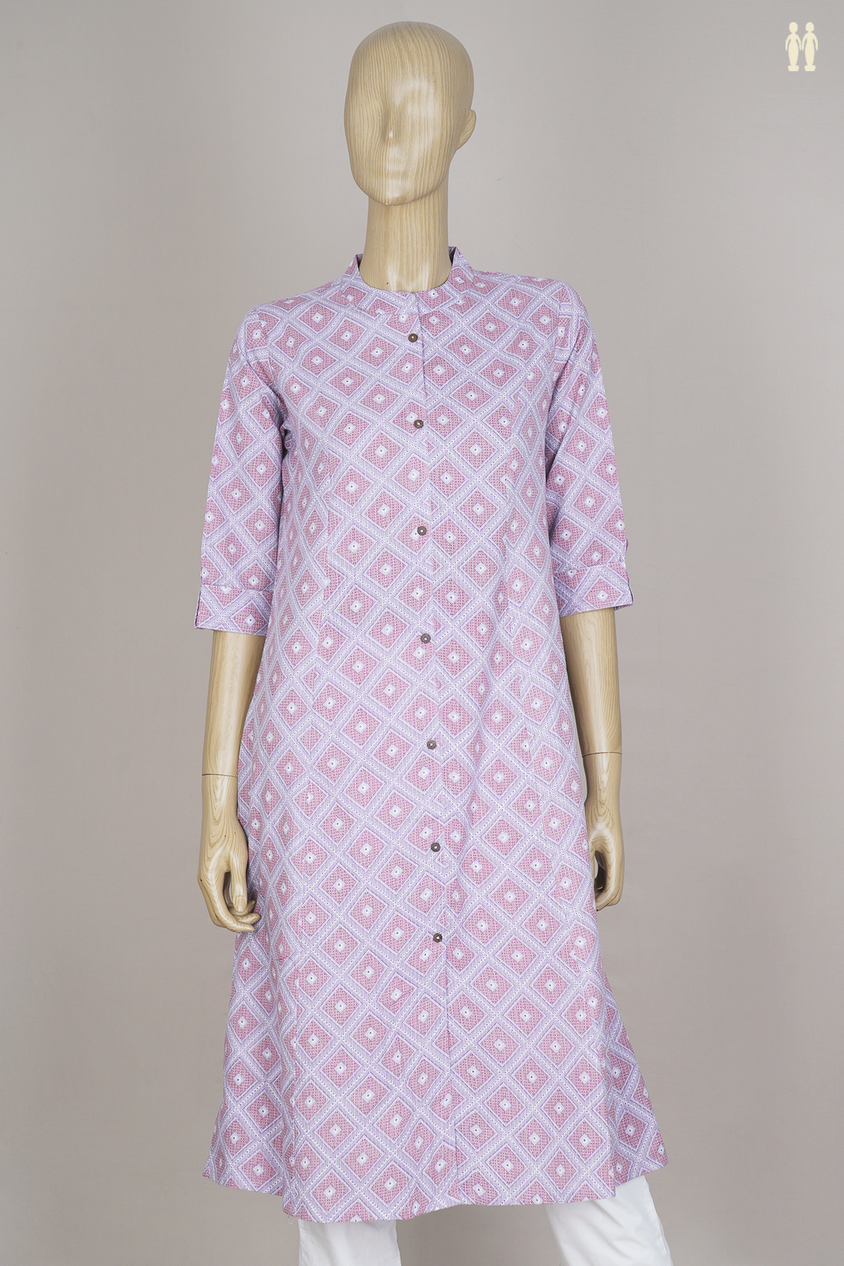 Chinese Neck Diamond Design Purple And Pink Cotton Long Kurta