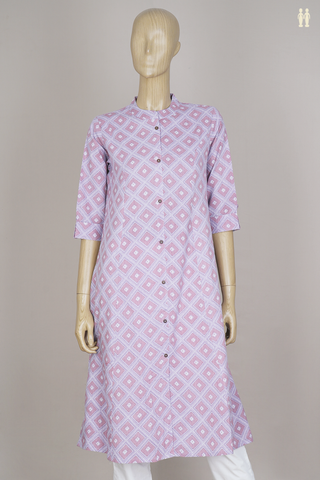Chinese Neck Diamond Design Purple And Pink Cotton Long Kurta