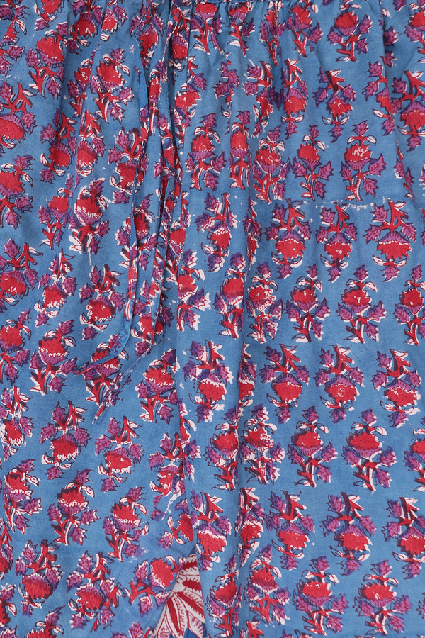 Chinese Neck Floral Design Blue Cotton Salwar Set