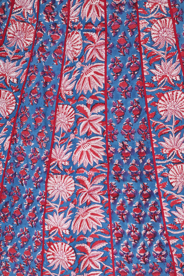 Chinese Neck Floral Design Blue Cotton Salwar Set