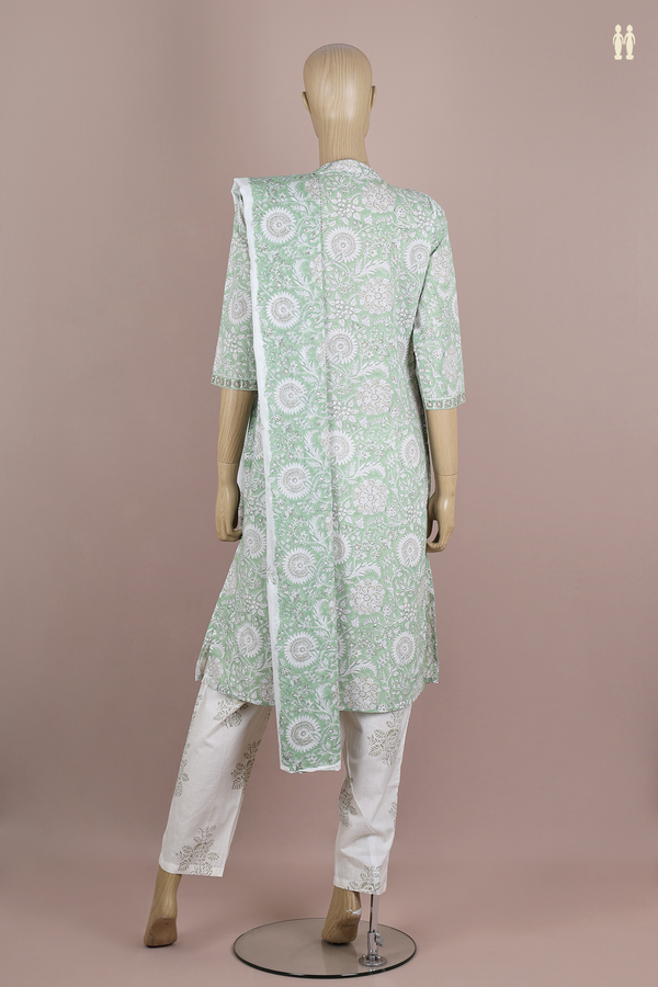 Chinese Neck Floral Design Green Jaipur Cotton Salwar Set
