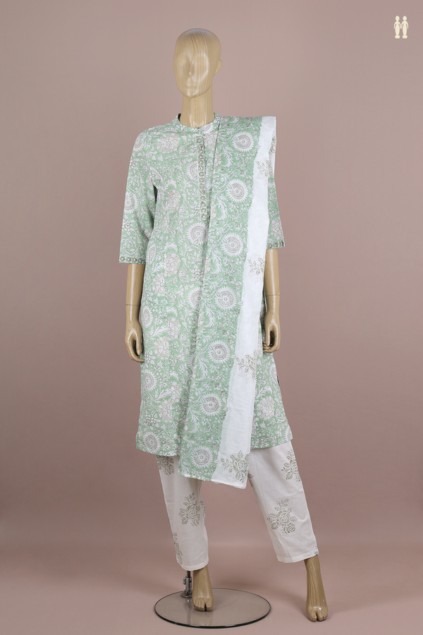 Chinese Neck Floral Design Green Jaipur Cotton Salwar Set