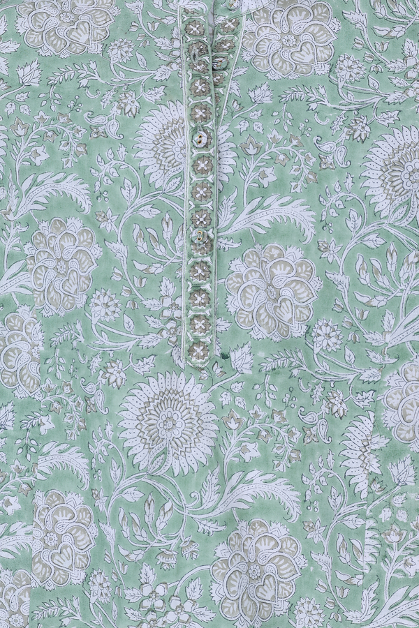 Chinese Neck Floral Design Green Jaipur Cotton Salwar Set