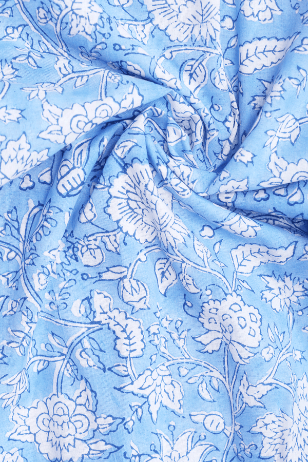 Chinese Neck Floral Design Light Blue Jaipur Long Kurta