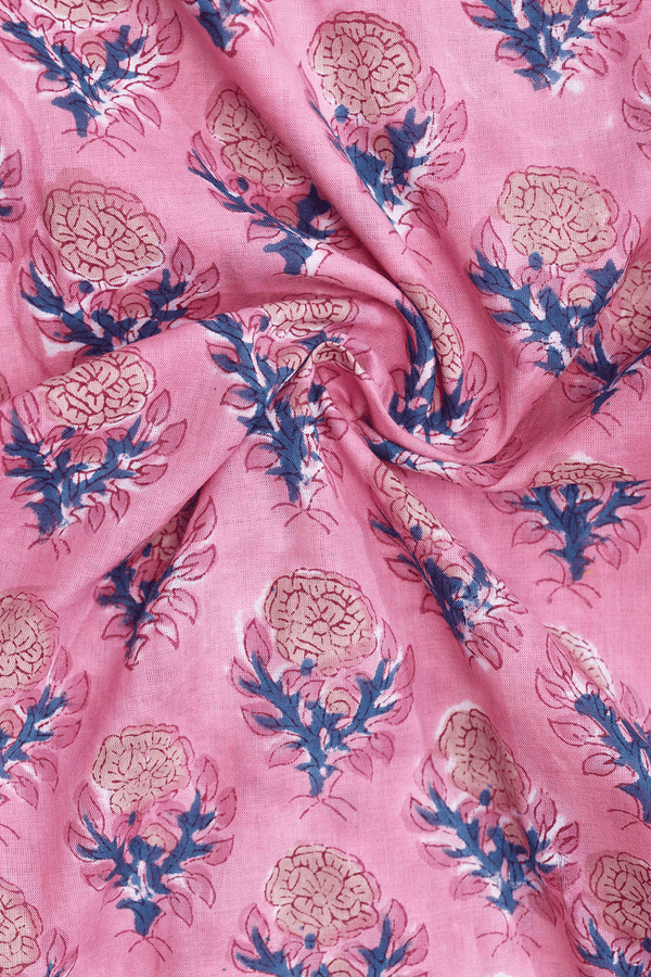 Chinese Neck Floral Design Pink Cotton Long Kurta