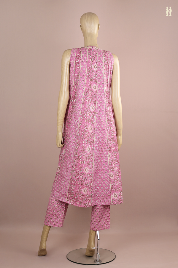 Chinese Neck Floral Design Pink Cotton Salwar Set