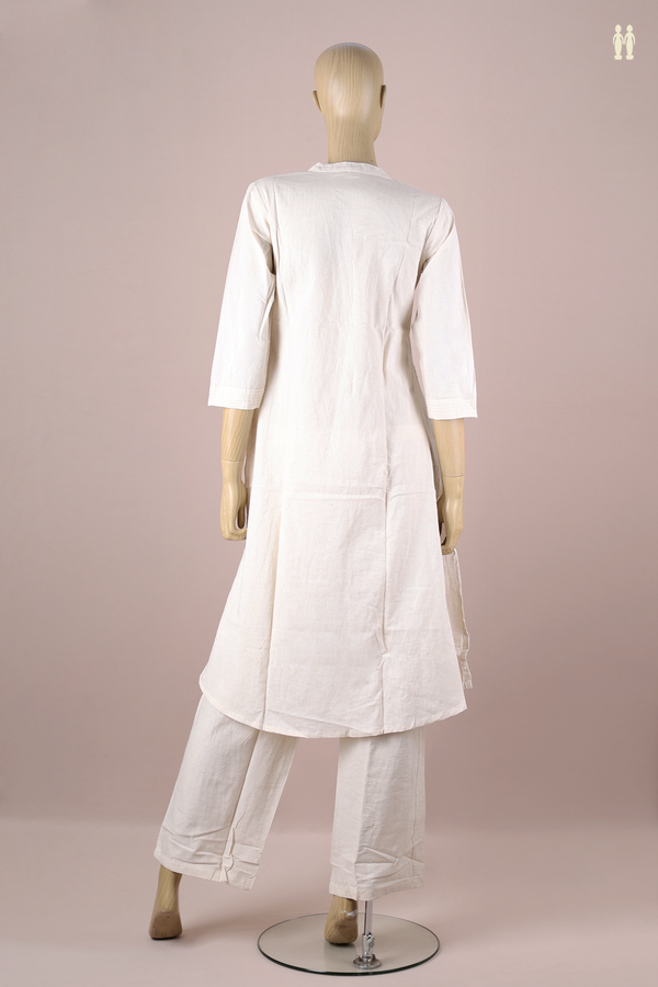 Chinese Neck Floral Design White Cotton Salwar Set