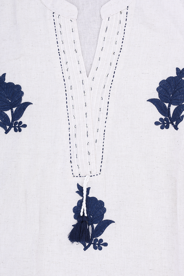 Chinese Neck Floral Design White Cotton Salwar Set