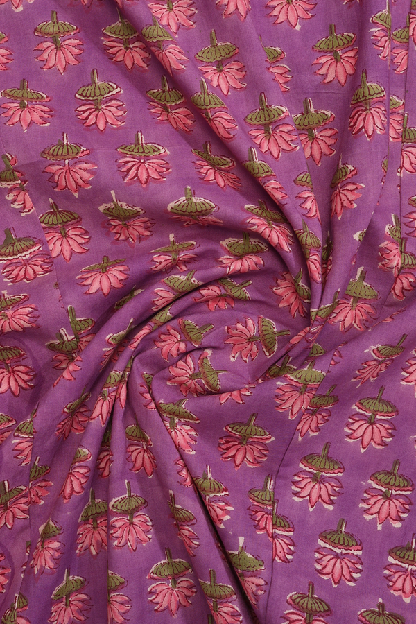 Chinese Neck Floral Printed Purple Cotton Long Kurta