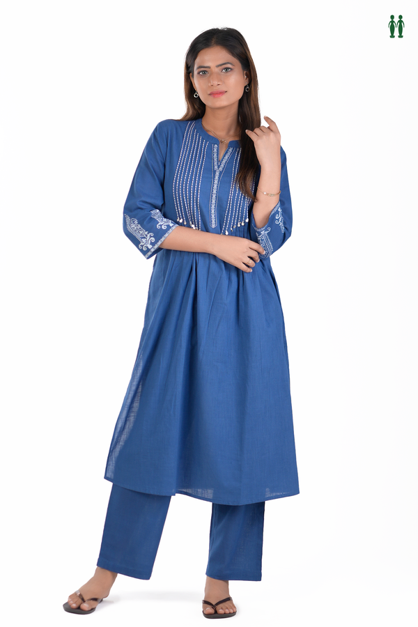 Chinese Neck Plain Cobalt Blue Cotton Salwar Set
