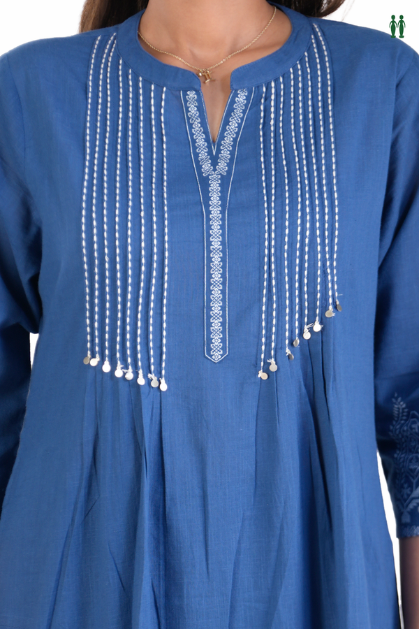 Chinese Neck Plain Cobalt Blue Cotton Salwar Set