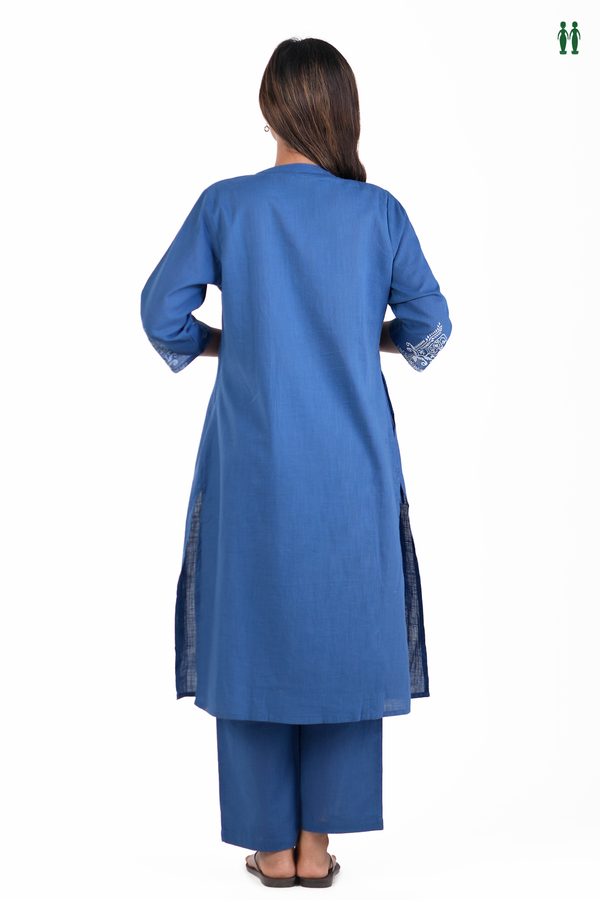 Chinese Neck Plain Cobalt Blue Cotton Salwar Set