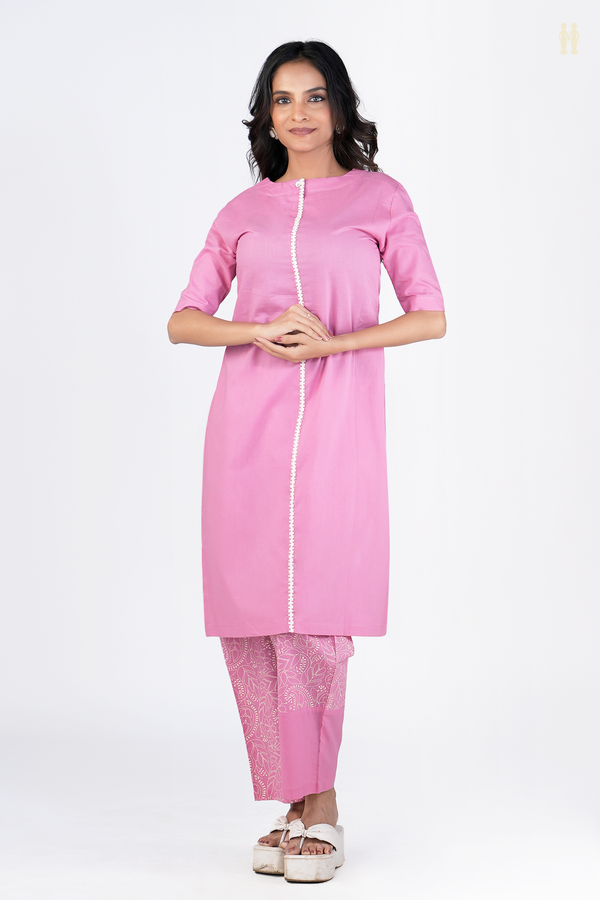 Chinese Neck Plain Pink Cotton Salwar Set