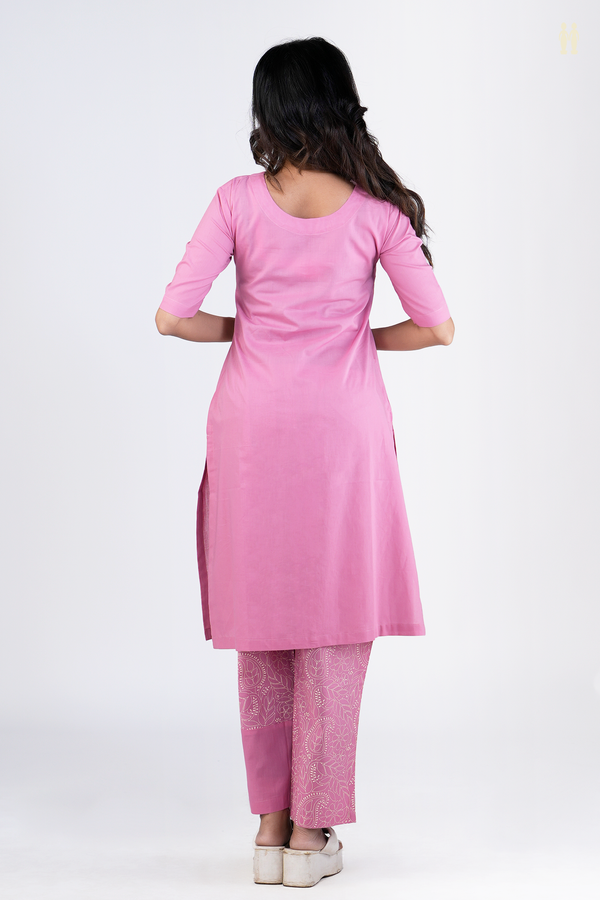 Chinese Neck Plain Pink Cotton Salwar Set