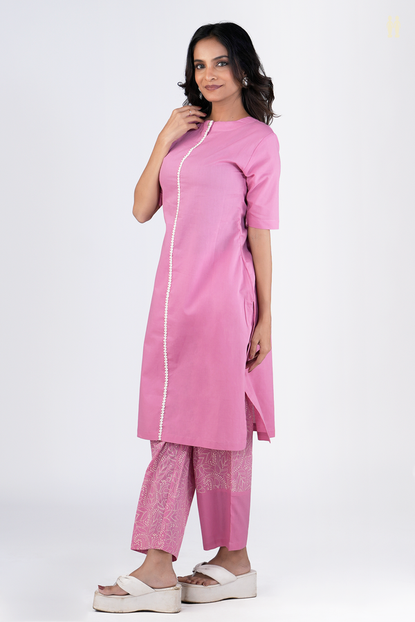 Chinese Neck Plain Pink Cotton Salwar Set