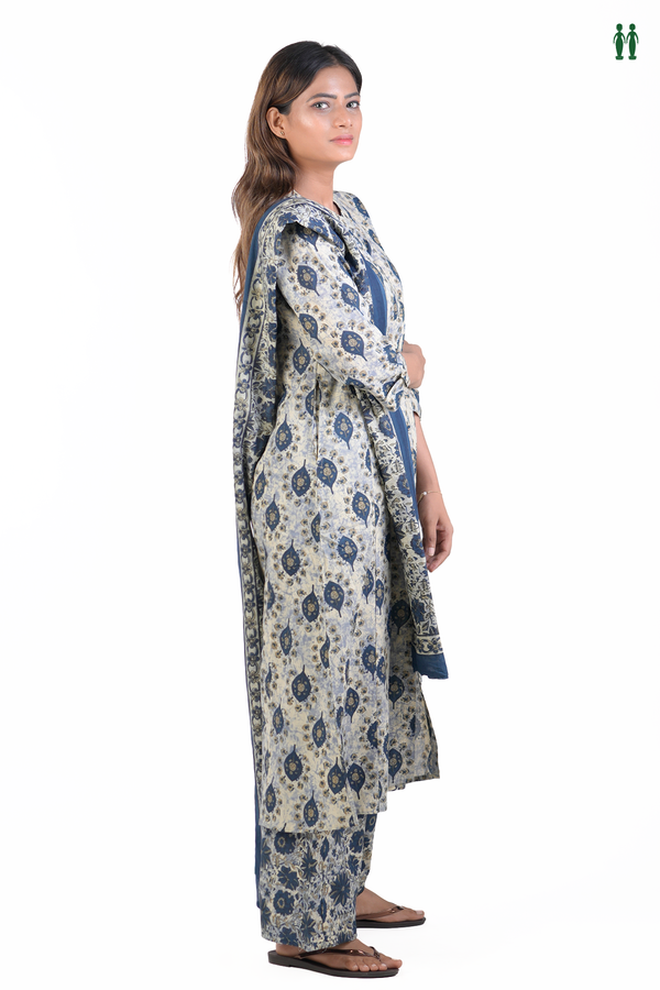 Chinese Neck Printed Design Beige Cotton Salwar Set