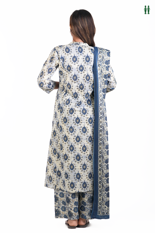 Chinese Neck Printed Design Beige Cotton Salwar Set