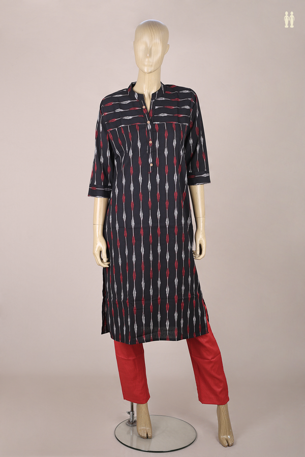Chinese Neck Printed Design Black Cotton Salwar Set
