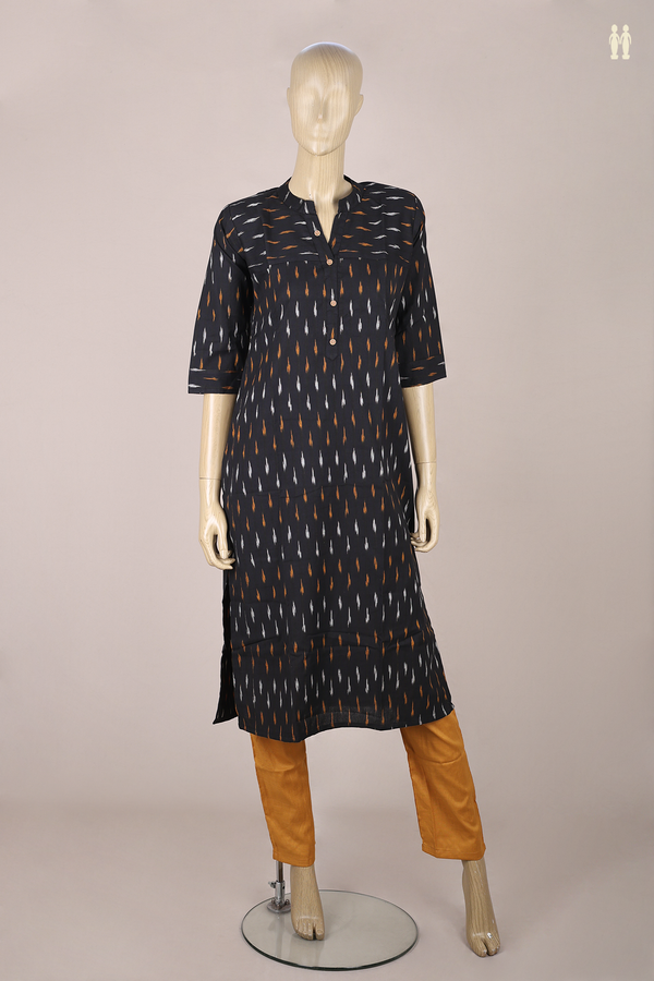Chinese Neck Printed Design Black Cotton Salwar Set