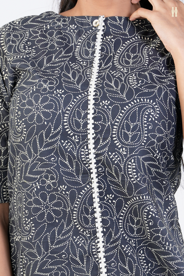 Chinese Neck Printed Design Charcoal Grey Cotton Salwar Set