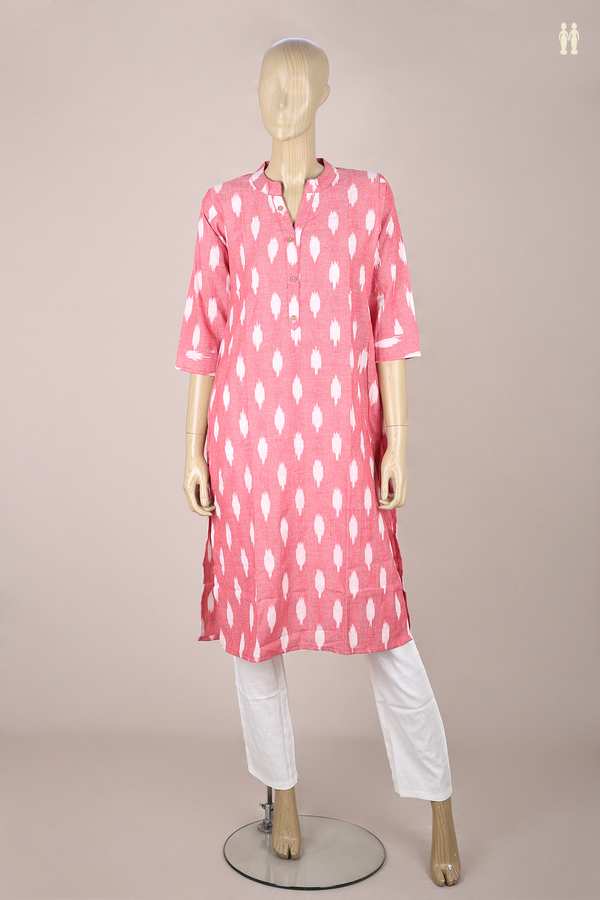 Chinese Neck Printed Design Dusty Red Cotton Salwar Set