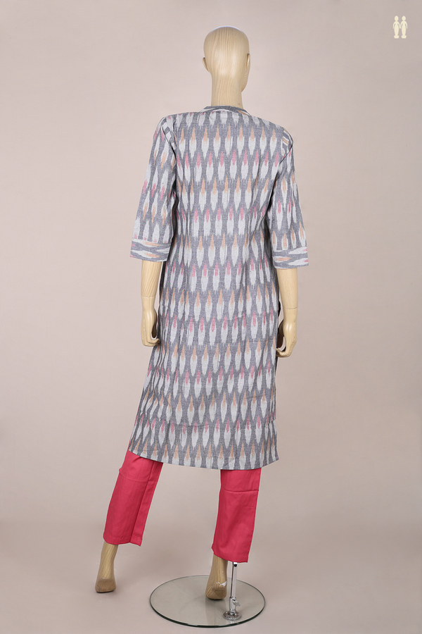 Chinese Neck Printed Design Grey Cotton Salwar Set