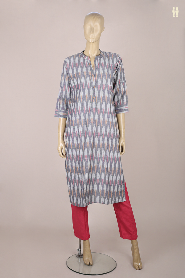 Chinese Neck Printed Design Grey Cotton Salwar Set