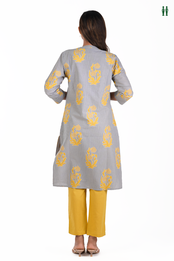 Chinese Neck Printed Design Grey Cotton Salwar Set