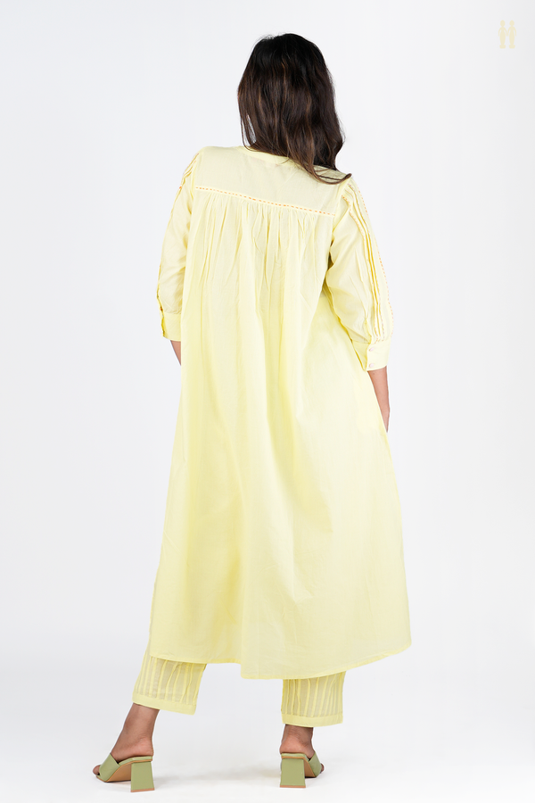 Chinese Neck Threadwork Design Lemon Yellow Cotton Salwar Set