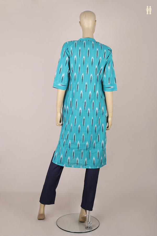 Chinese Neck Printed Design Peacock Green Cotton Salwar Set