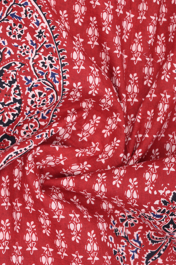 Chinese Neck Printed Design Red Cotton Short Top