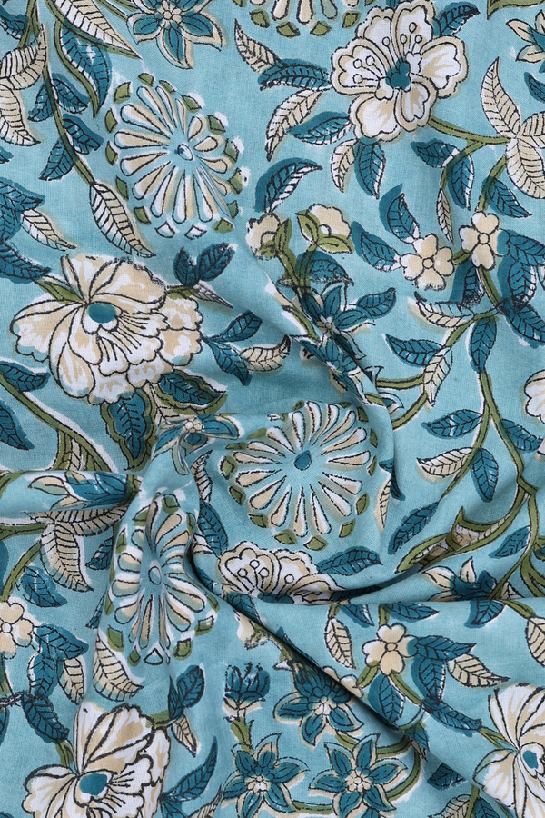 Chinese Neck Printed Design Turkish Blue Cotton Long Kurta