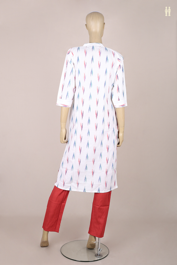 Chinese Neck Printed Design White Cotton Salwar Set