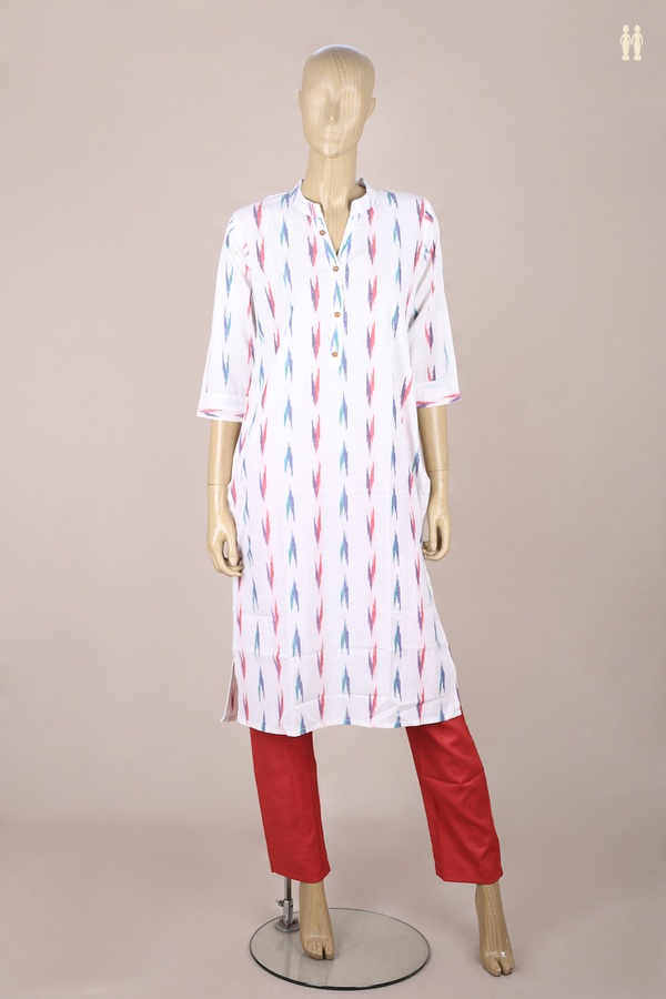 Chinese Neck Printed Design White Cotton Salwar Set