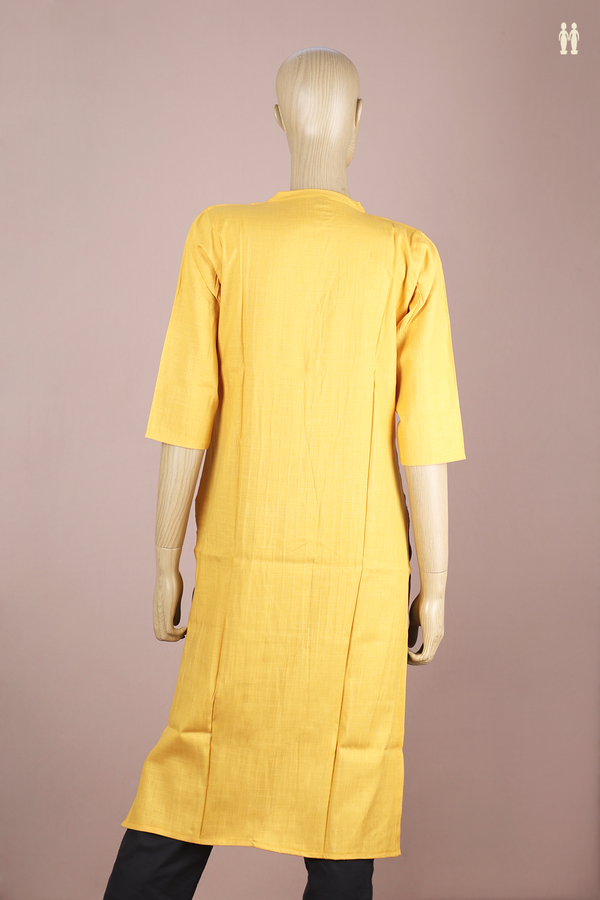 Chinese Neck Stripes Design Yellow Linen Long Kurta