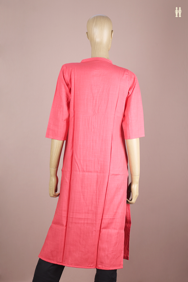 Chinese Neck Stripes Design Pink Linen Long Kurta
