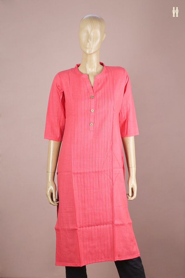 Chinese Neck Stripes Design Pink Linen Long Kurta