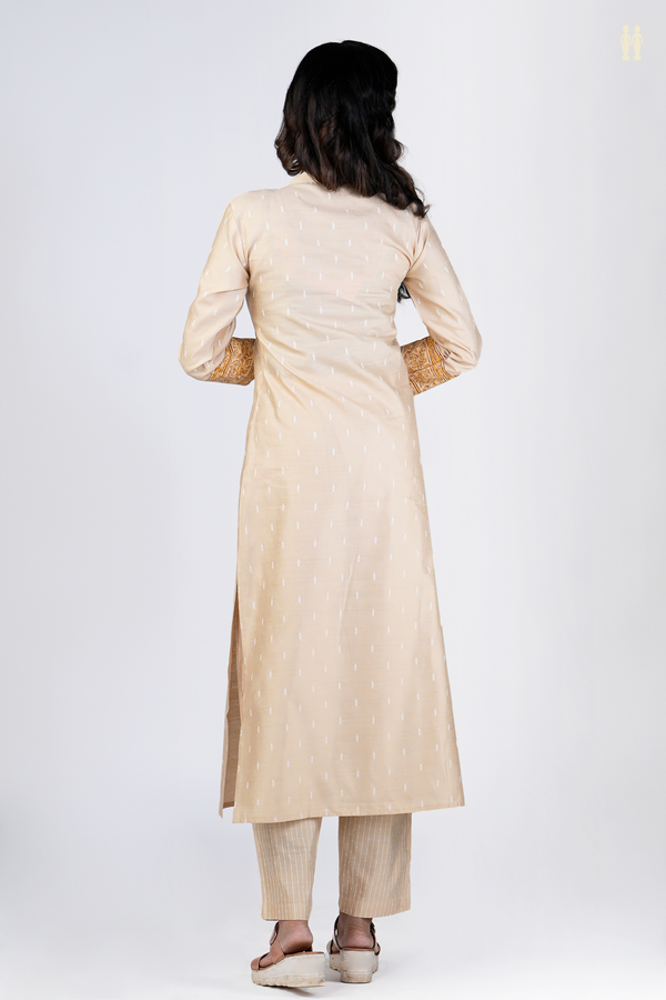 Chinese Neck Threadwork Buttas Brown Raw Silk Salwar Set