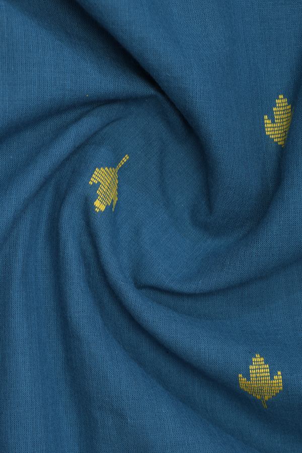 Chinese Neck Threadwork Buttas Cobalt Blue Cotton Long Kurta