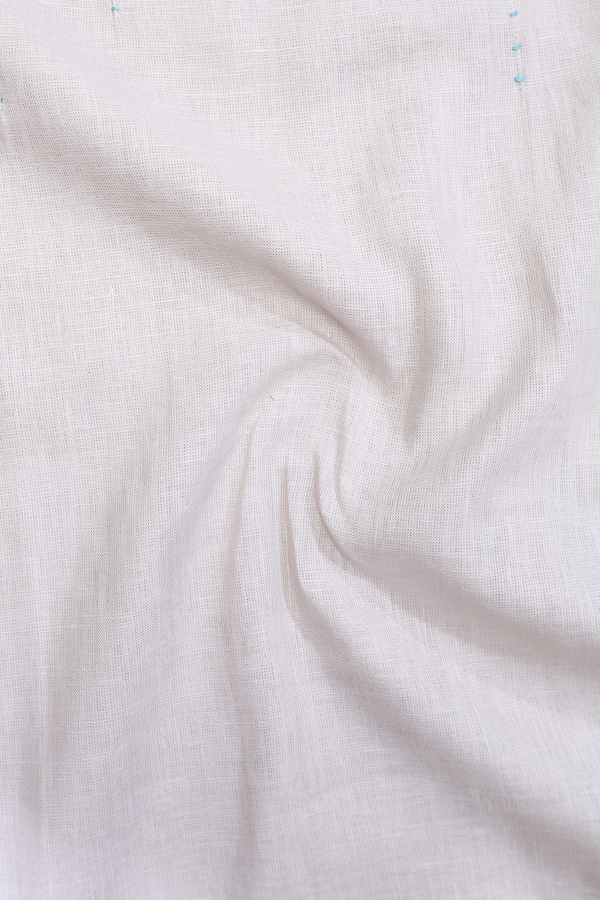 Chinese Neck Threadwork Design Light Grey Linen Long Kurta