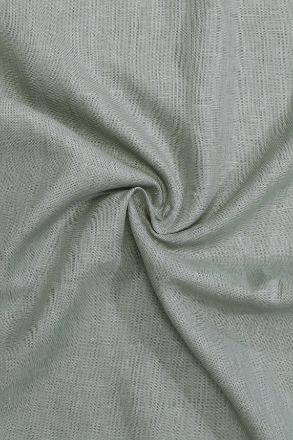 Chinese Neck Threadwork Design Sage Green Linen Long Kurta