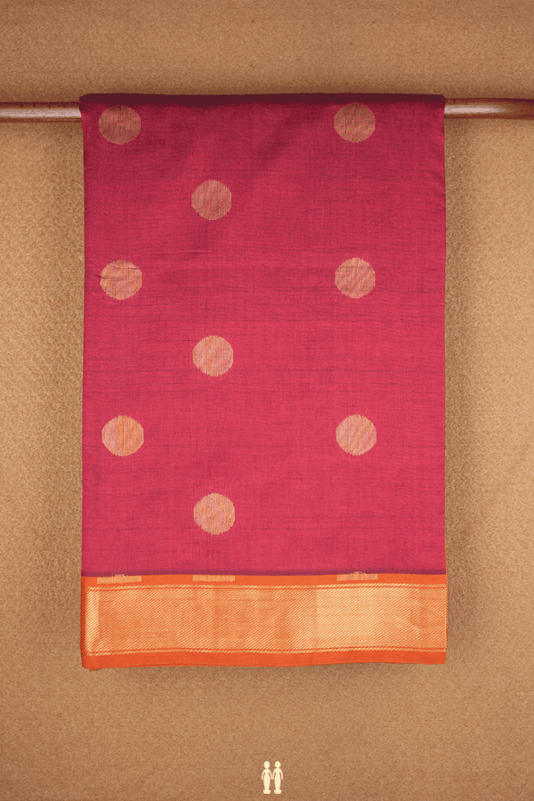 Circle Zari Motifs Berry Red Traditional Silk Cotton Saree