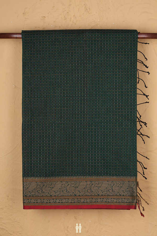 Coimbatore Cotton Saree Forest Green With Checks Design