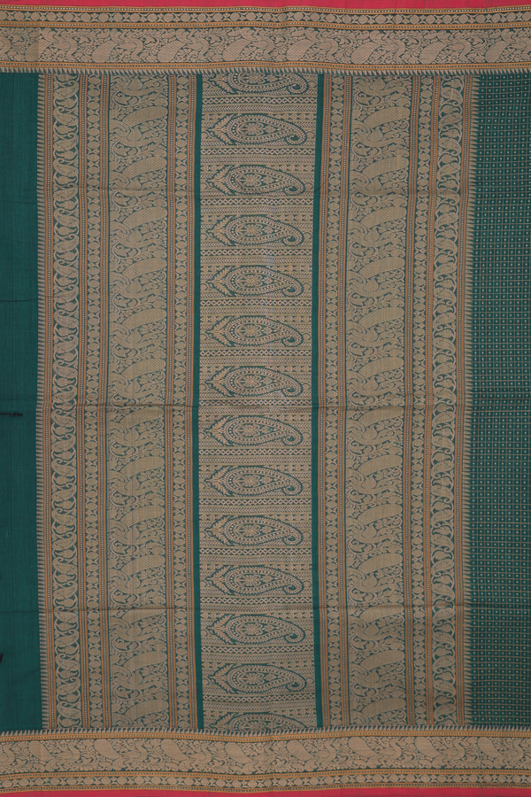 Coimbatore Cotton Saree Forest Green With Checks Design